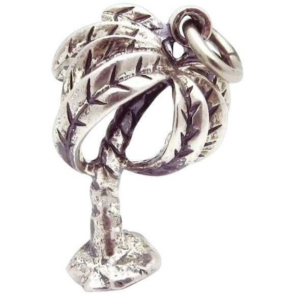 Vintage Sterling Silver Tropical Palm Tree Charm Pendant - Picture 1 of 5
